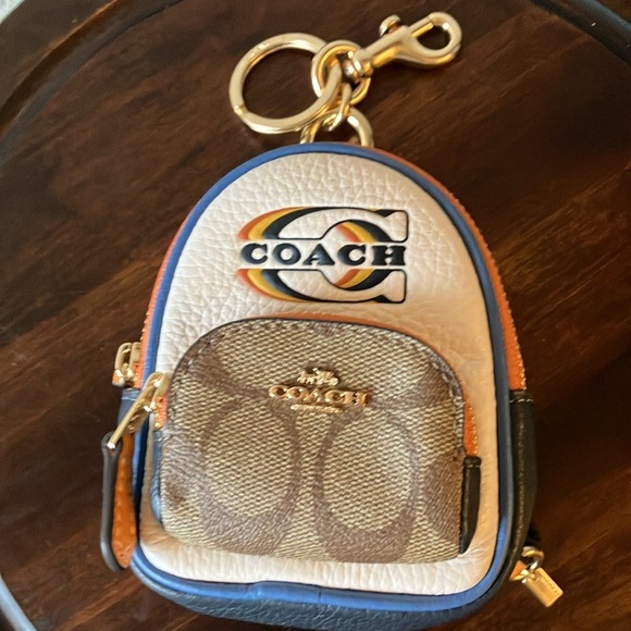 Coach: Mini Court Backpack Bag Charm/Keychain- Signature Canvas- Gold tone - Picture 1 of 16